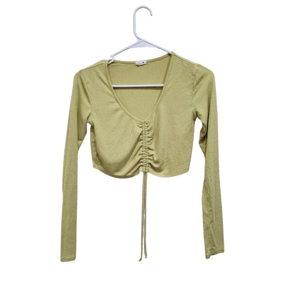 Garage Long Sleeve Ruched Top Center Scrunch Light Lime Green Chartreuse Small - Picture 1 of 5